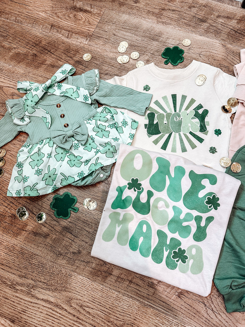 Shamrock Ribbed Romper Skirt w/ Headband