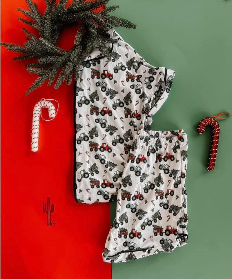 MATCHING FAMILY PJ’s CHRISTMAS PREORDER KIDS BUTTON UP SHORT SET