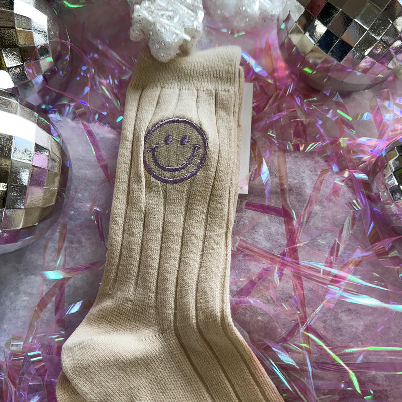 Happy Face Ribbed Socks