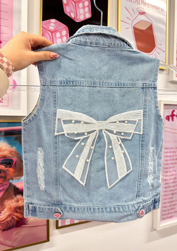 Denim Lace Bow Vest