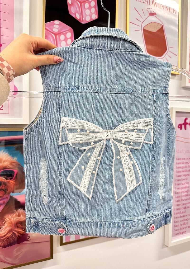 Denim Lace Bow Vest