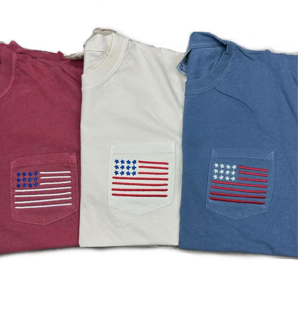 Embroidered Pocket FLAG TEES Preorder