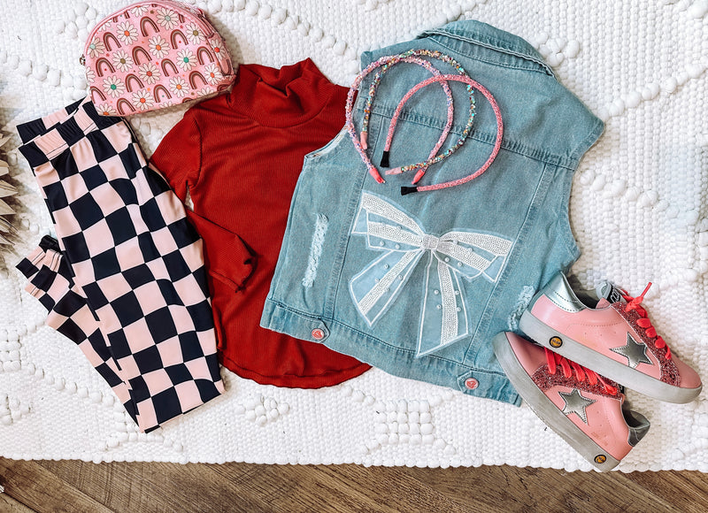 Denim Lace Bow Vest