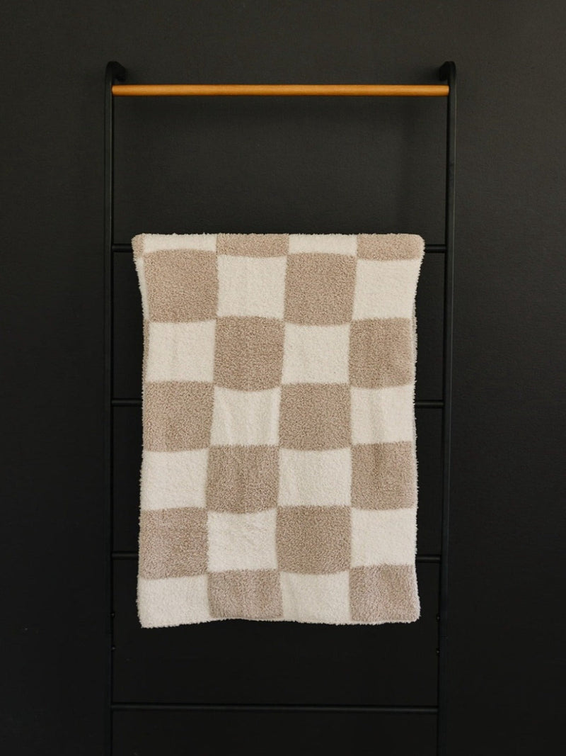 Taupe Checkered Plush Blanket