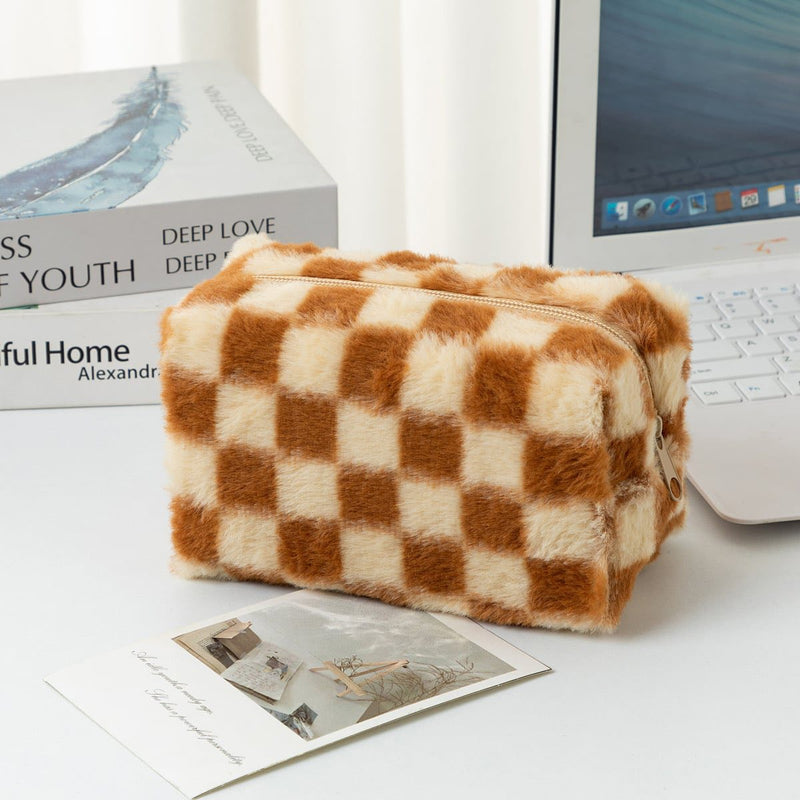 Plush Checkered Makeup Bag Preorder