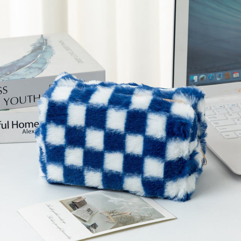 Plush Checkered Makeup Bag Preorder
