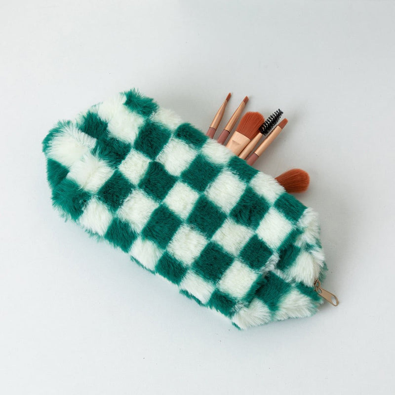 Plush Checkered Makeup Bag Preorder