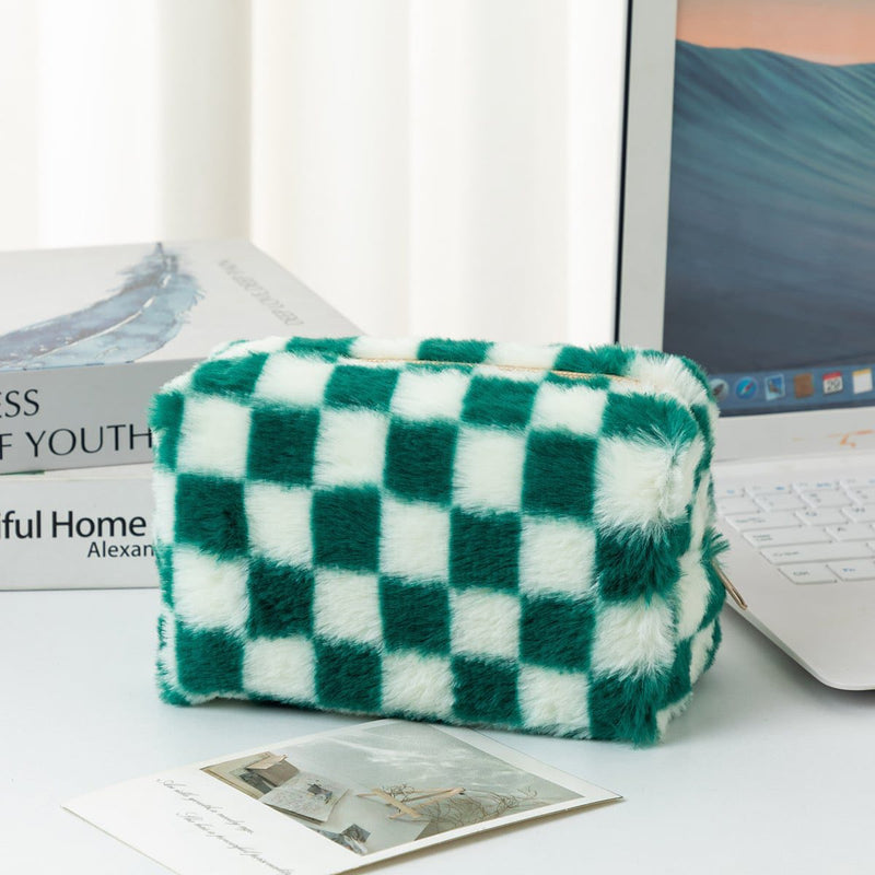 Plush Checkered Makeup Bag Preorder