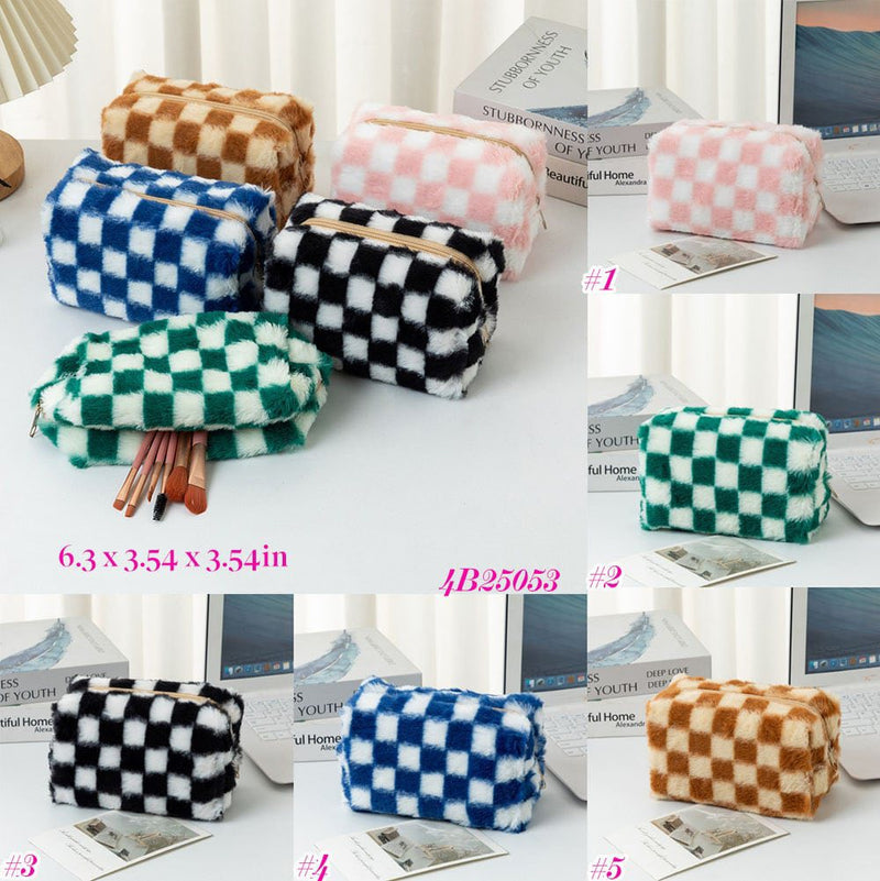 Plush Checkered Makeup Bag Preorder
