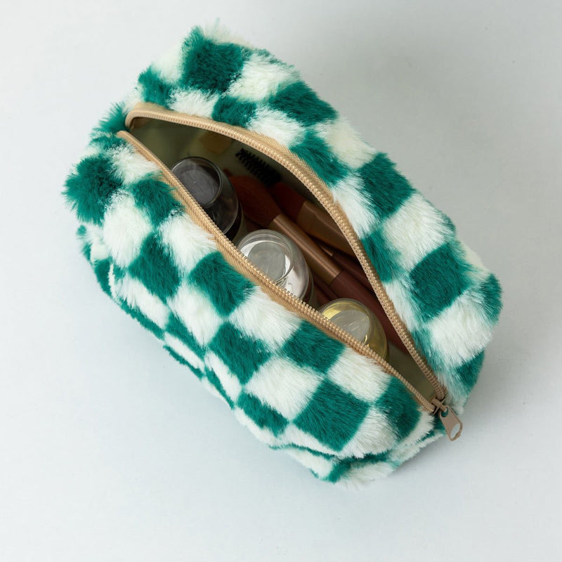 Plush Checkered Makeup Bag Preorder
