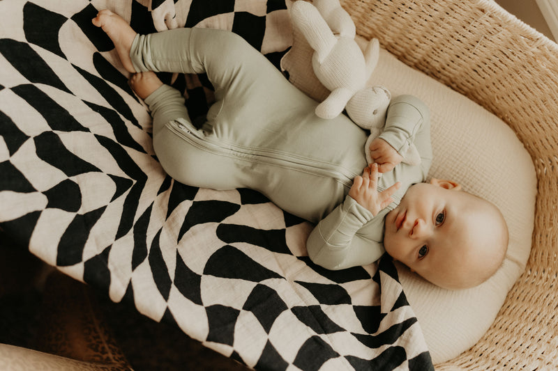 Wavy Checker Organic Muslin Swaddle