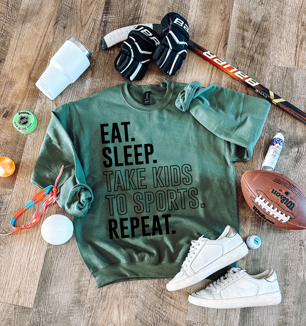 Eat, Sleep, Take Kids to Sports Crewneck Sweatshirt