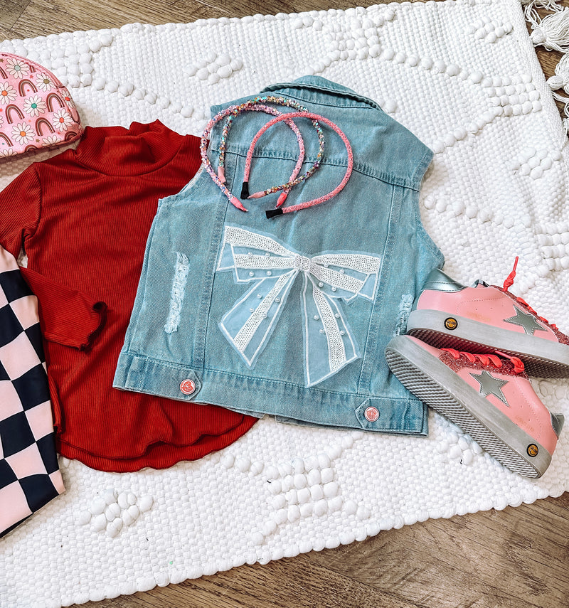Denim Lace Bow Vest