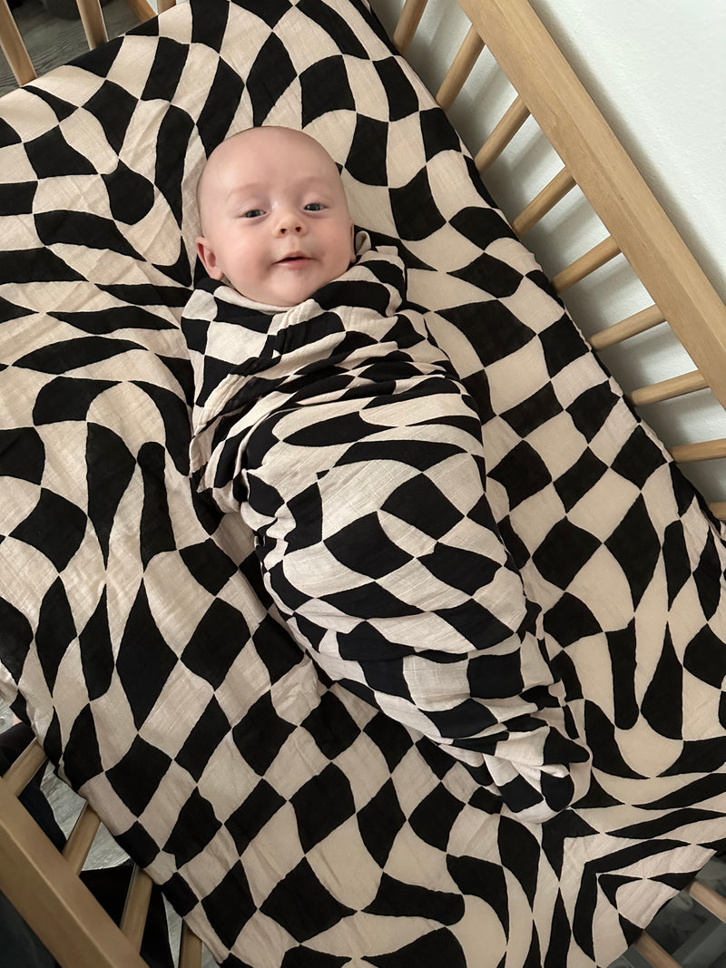 Wavy Checker Organic Muslin Crib Sheet