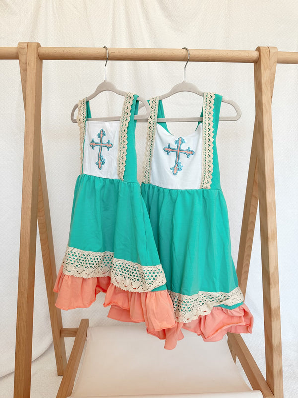 Cross Embroidered Twirl Dress Preorder