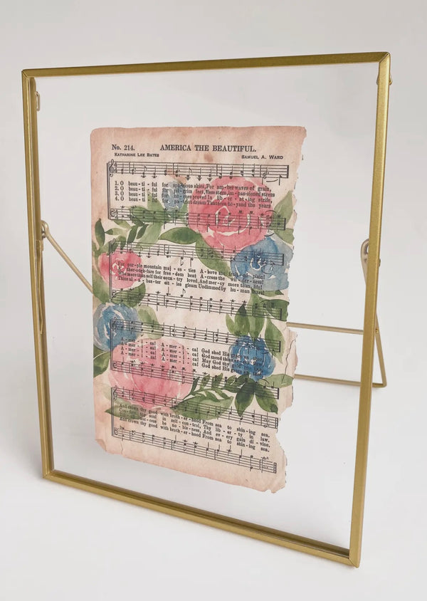 Watercolor Floral Print "America The Beautiful" Hymnn