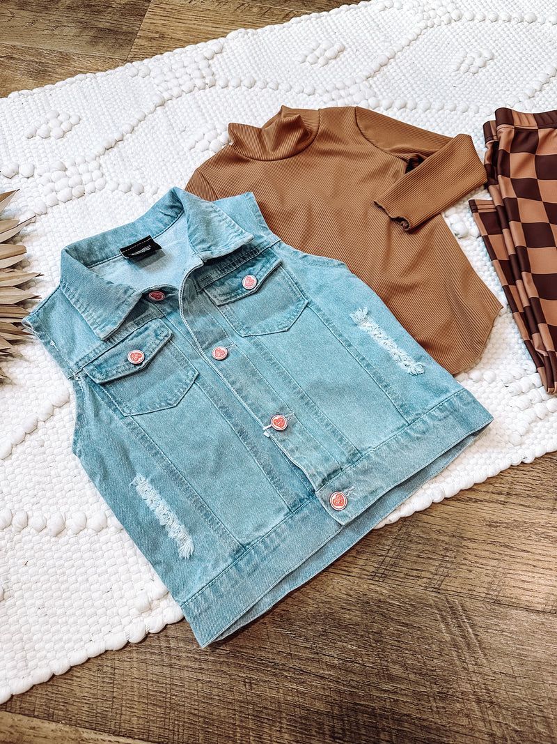 Denim Lace Bow Vest