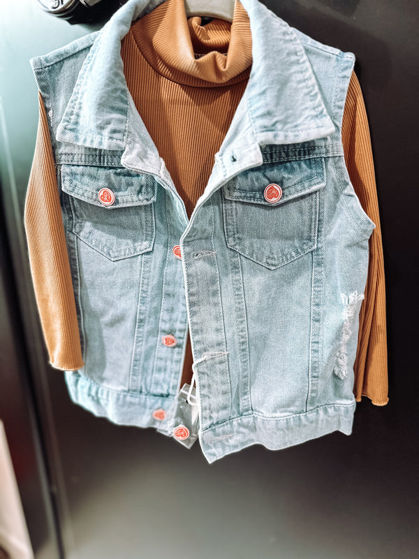 Denim Lace Bow Vest