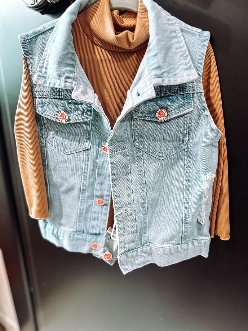 Denim Lace Bow Vest