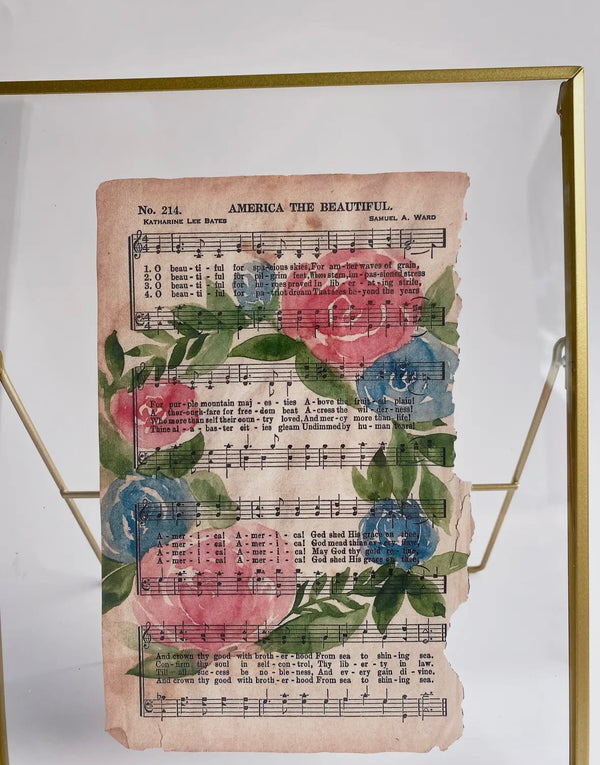 Watercolor Floral Print "America The Beautiful" Hymnn