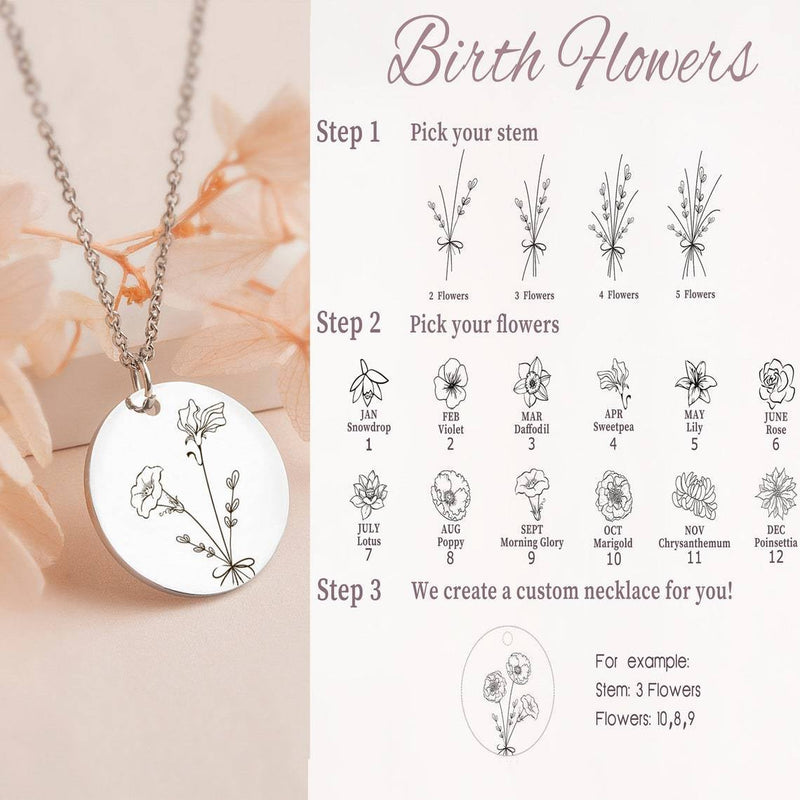 Custom Birthflower Necklace Preorder