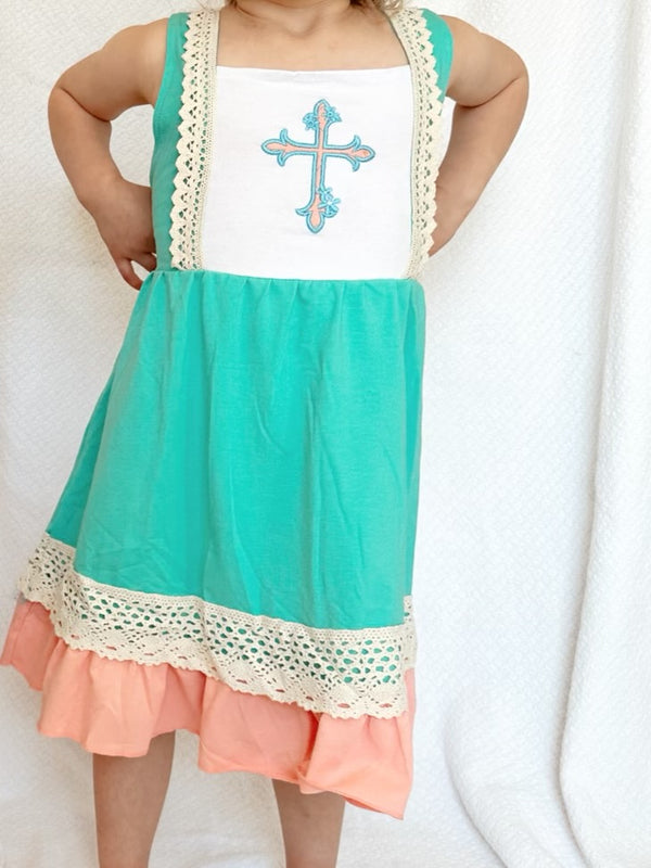 Cross Embroidered Twirl Dress Preorder