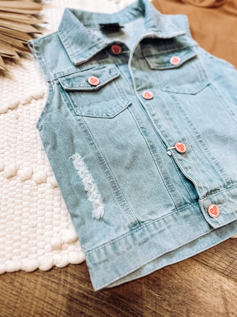 Denim Lace Bow Vest