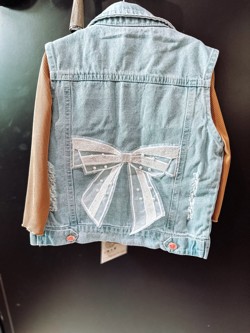 Denim Lace Bow Vest