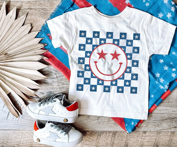 America Checkered Smiley Graphic T