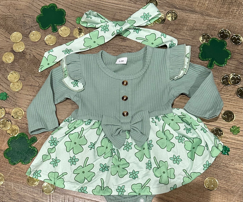 Shamrock Ribbed Romper Skirt w/ Headband