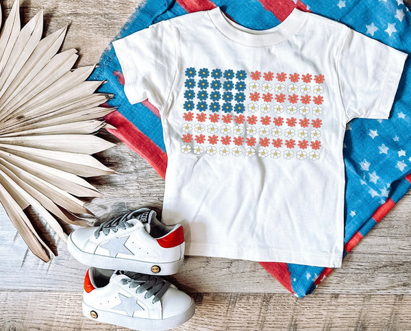 America Flower Flag Graphic T