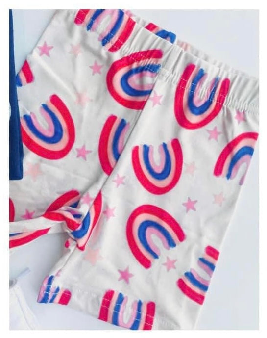 Red, White and Blue Rainbow Biker Shorts