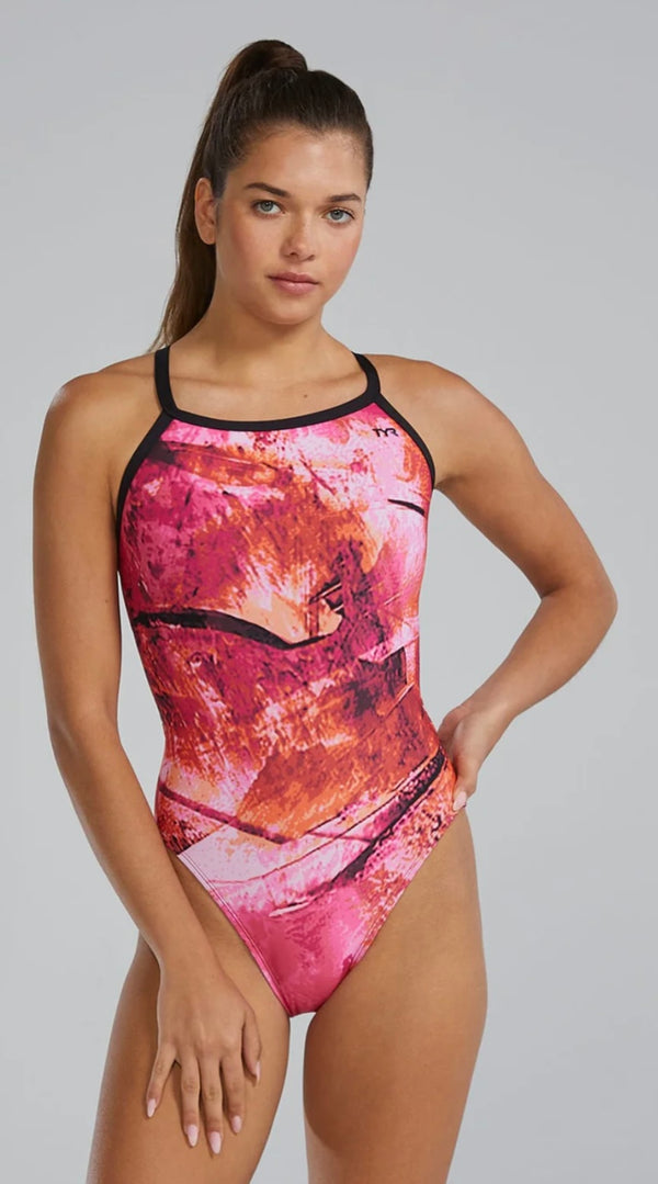 TYR Women's Durafast Elite Diamond-Fit Suit - Size 32 Pink/Orange