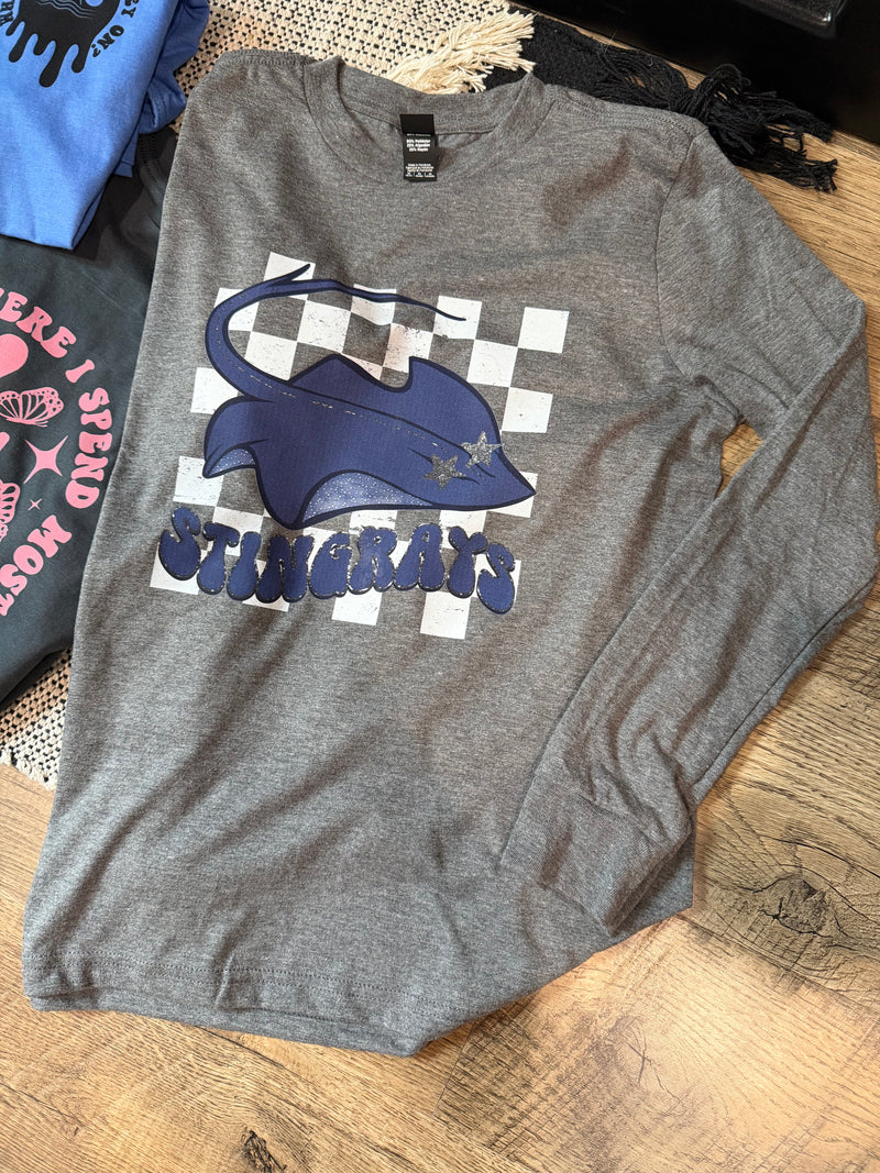 ASC Stingrays Checker Glitter Graphic Long Sleeve [Youth]