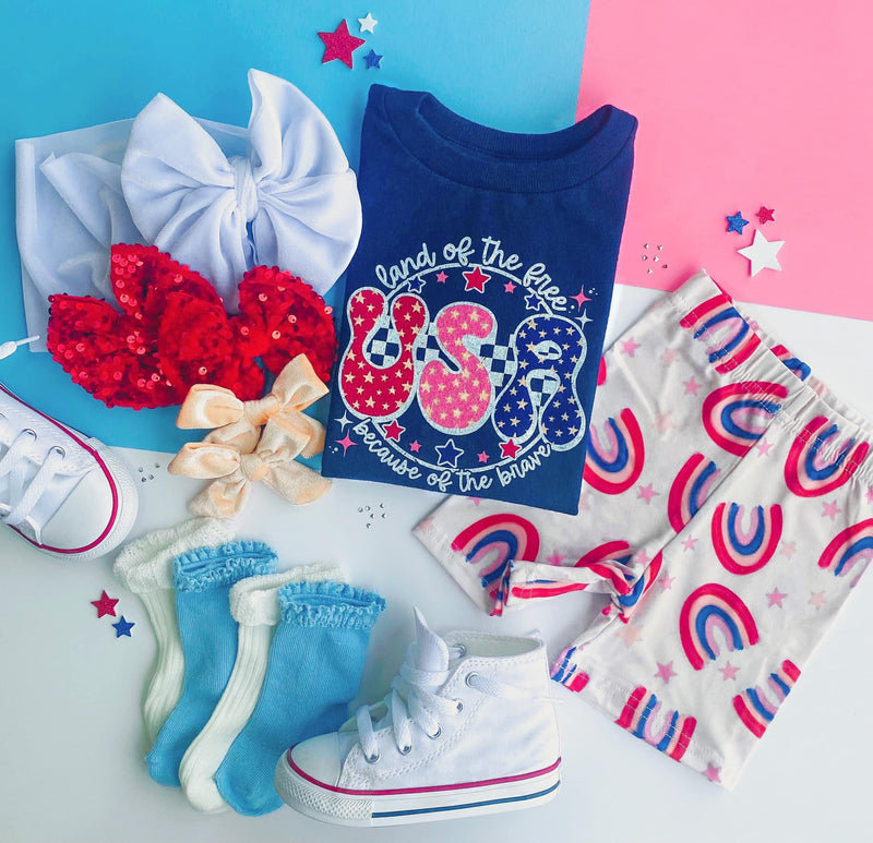 Red, White and Blue Rainbow Biker Shorts