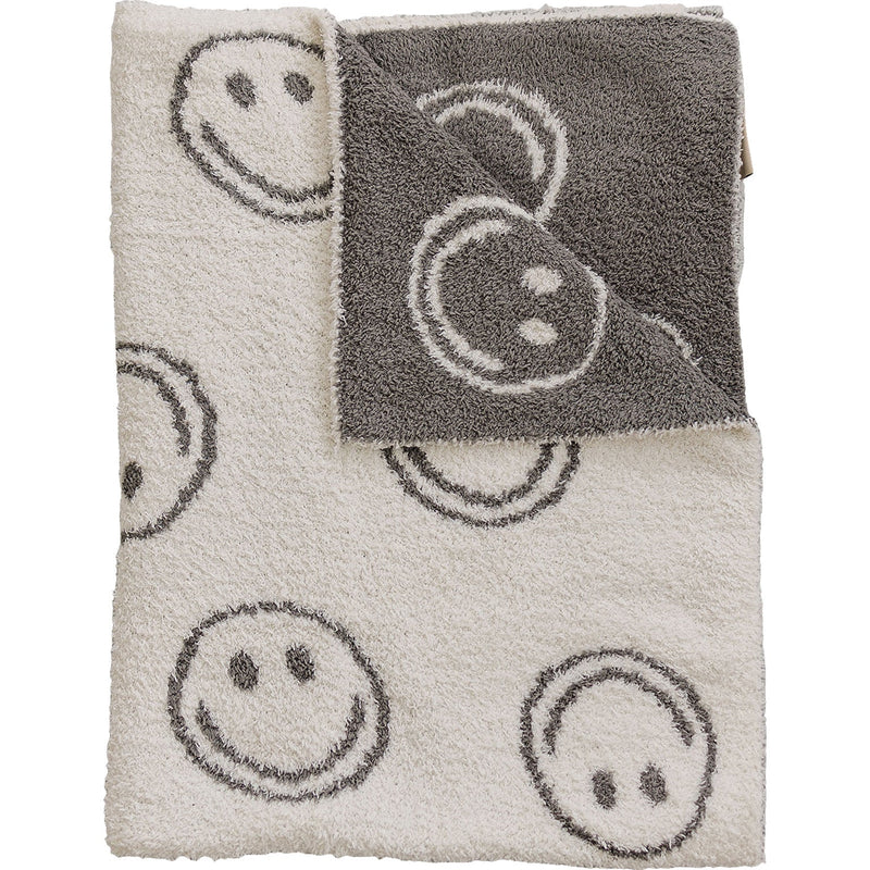 Charcoal Smiley Taupe Plush Blanket